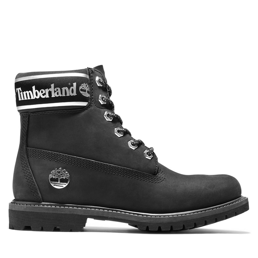 Bocanci 6-Inch Timberland Dama Negrii/Albi - Premium Waterproof - Romania - XKNMYP059